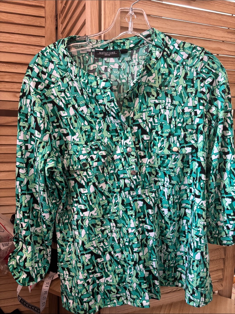 Notations Green Abstract Print Top Petite Medium